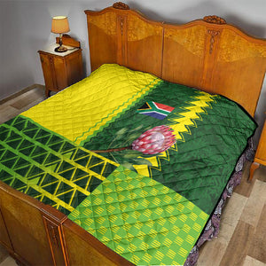 South Africa National Football Quilt King Protea with African Tribal Geometric Pattern Culture Art