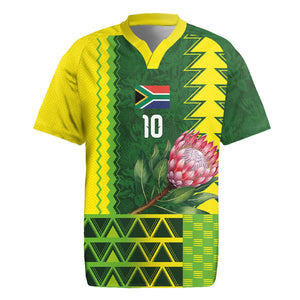 Custom South Africa National Football Rugby Jersey King Protea with African Tribal Geometric Pattern Culture Art