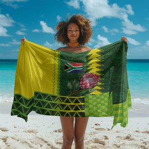 South Africa National Football Sarong King Protea with African Tribal Geometric Pattern Culture Art