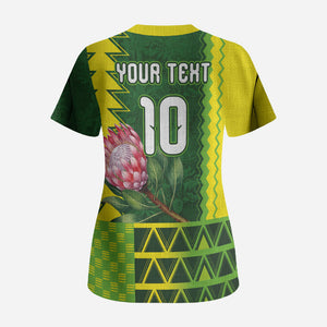 Custom South Africa National Football Scrub Top King Protea with African Tribal Geometric Pattern Culture Art