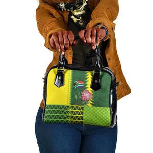South Africa National Football Shoulder Handbag King Protea with African Tribal Geometric Pattern Culture Art