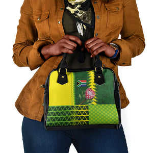 South Africa National Football Shoulder Handbag King Protea with African Tribal Geometric Pattern Culture Art