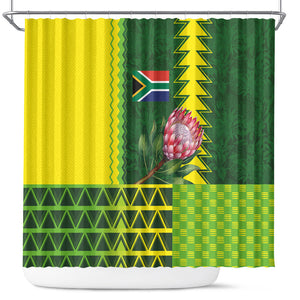 South Africa National Football Shower Curtain King Protea with African Tribal Geometric Pattern Culture Art