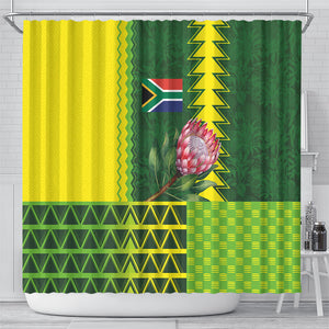 South Africa National Football Shower Curtain King Protea with African Tribal Geometric Pattern Culture Art