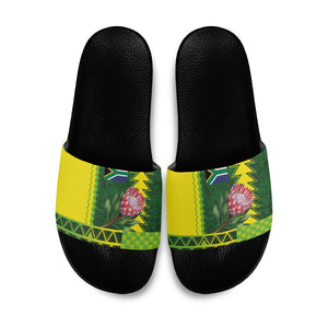 South Africa National Football Slide Sandals King Protea with African Tribal Geometric Pattern Culture Art
