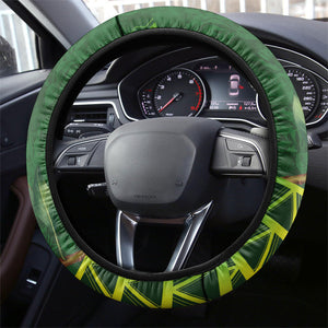 South Africa National Football Steering Wheel Cover King Protea with African Tribal Geometric Pattern Culture Art