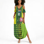Custom South Africa National Football Summer Maxi Dress King Protea with African Tribal Geometric Pattern Culture Art