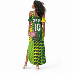 Custom South Africa National Football Summer Maxi Dress King Protea with African Tribal Geometric Pattern Culture Art
