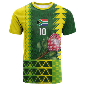 Custom South Africa National Football T shirt King Protea with African Tribal Geometric Pattern Culture Art