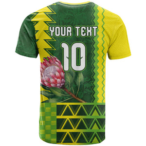 Custom South Africa National Football T shirt King Protea with African Tribal Geometric Pattern Culture Art