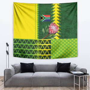 South Africa National Football Tapestry King Protea with African Tribal Geometric Pattern Culture Art