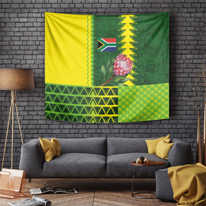 South Africa National Football Tapestry King Protea with African Tribal Geometric Pattern Culture Art