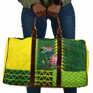 South Africa National Football Travel Bag King Protea with African Tribal Geometric Pattern Culture Art