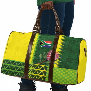 South Africa National Football Travel Bag King Protea with African Tribal Geometric Pattern Culture Art