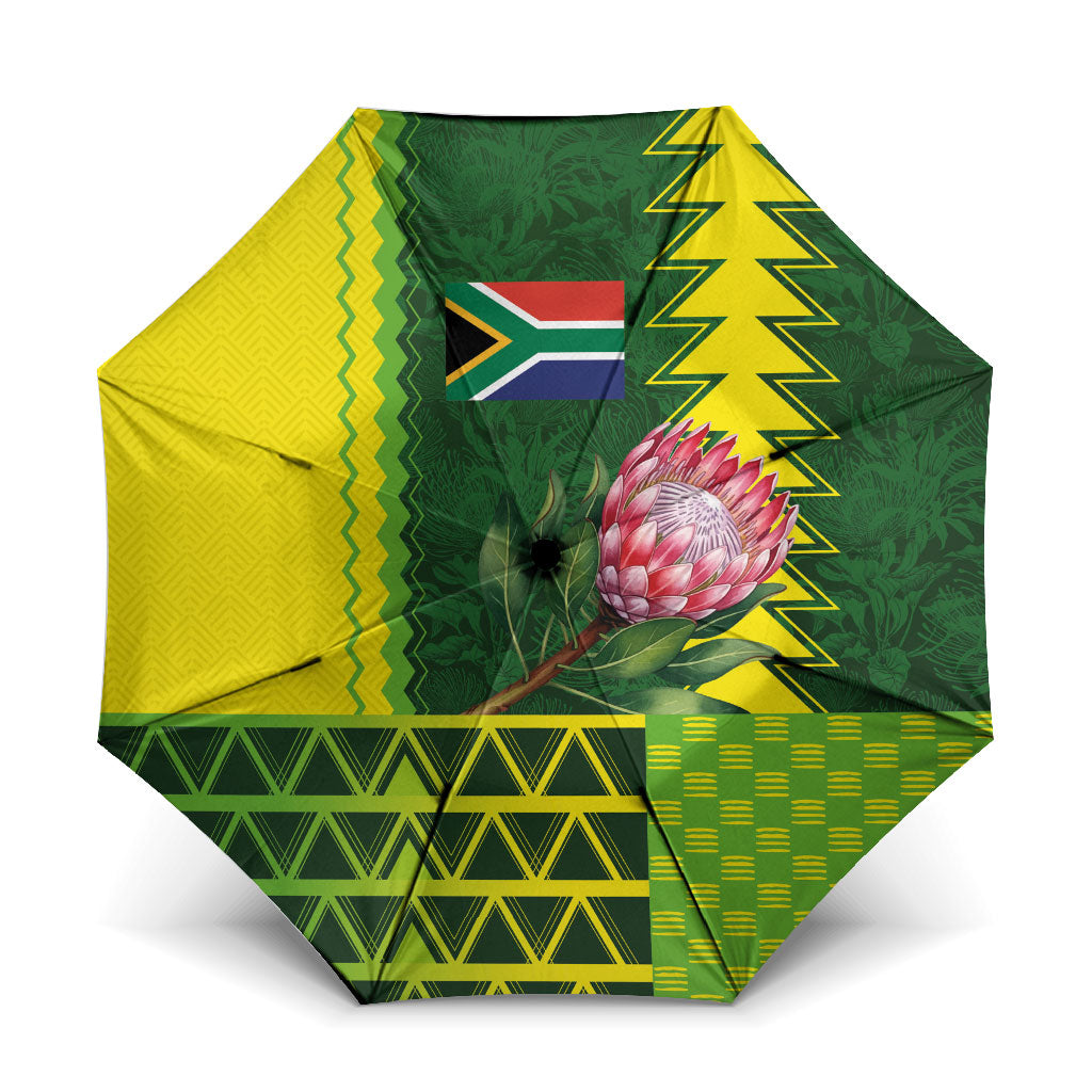 South Africa National Football Umbrella King Protea with African Tribal Geometric Pattern Culture Art