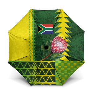 South Africa National Football Umbrella King Protea with African Tribal Geometric Pattern Culture Art