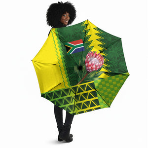 South Africa National Football Umbrella King Protea with African Tribal Geometric Pattern Culture Art