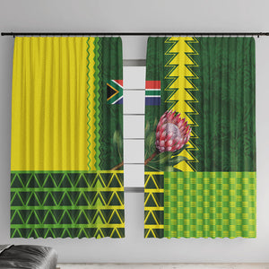 South Africa National Football Window Curtain King Protea with African Tribal Geometric Pattern Culture Art