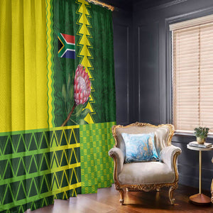 South Africa National Football Window Curtain King Protea with African Tribal Geometric Pattern Culture Art