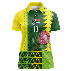 Custom South Africa National Football Women Polo Shirt King Protea with African Tribal Geometric Pattern Culture Art