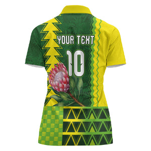 Custom South Africa National Football Women Polo Shirt King Protea with African Tribal Geometric Pattern Culture Art