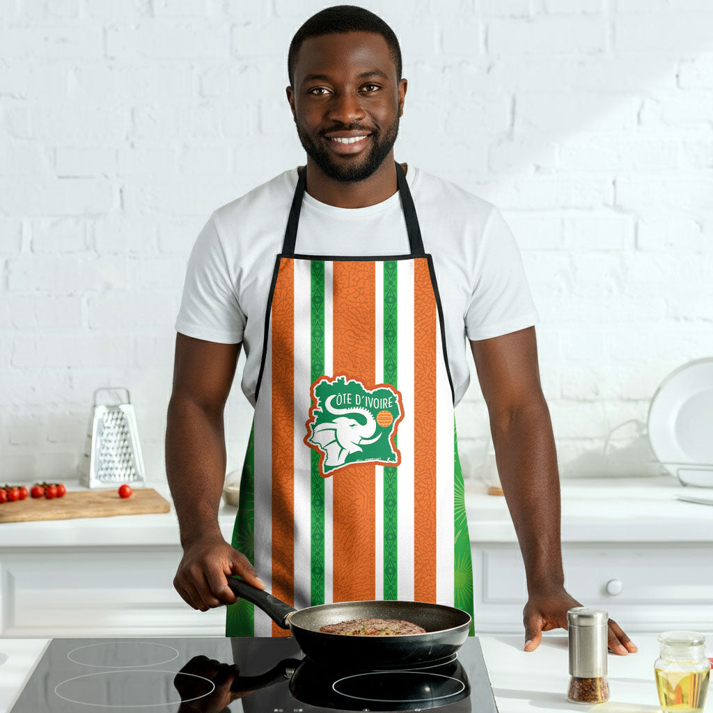 Cote d'Ivoire Apron The Elephants with African Pattern Stripes
