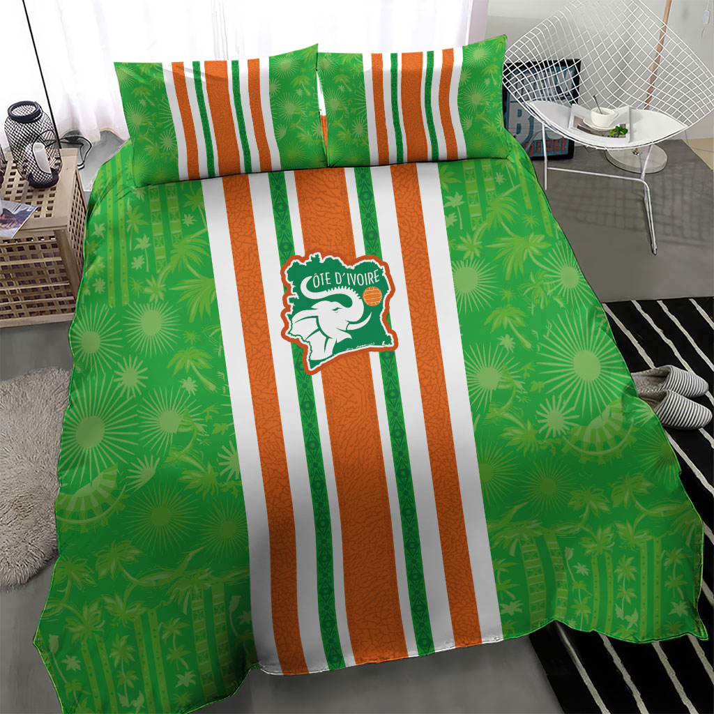 Cote d'Ivoire Bedding Set The Elephants with African Pattern Stripes
