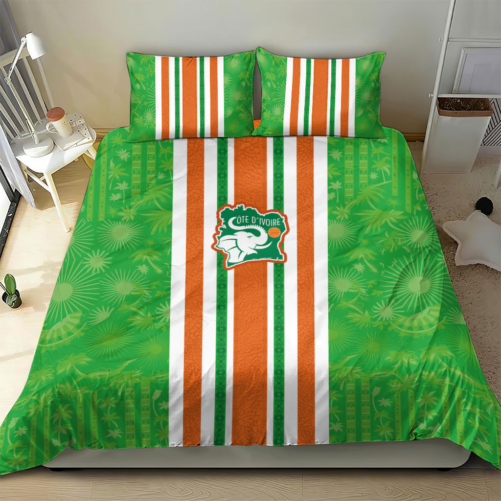 Cote d'Ivoire Bedding Set The Elephants with African Pattern Stripes