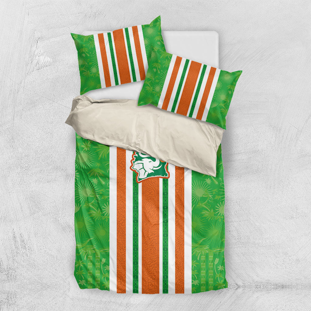 Cote d'Ivoire Bedding Set The Elephants with African Pattern Stripes