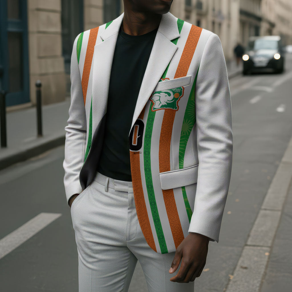 Custom Cote d'Ivoire Blazer The Elephants with African Pattern Stripes