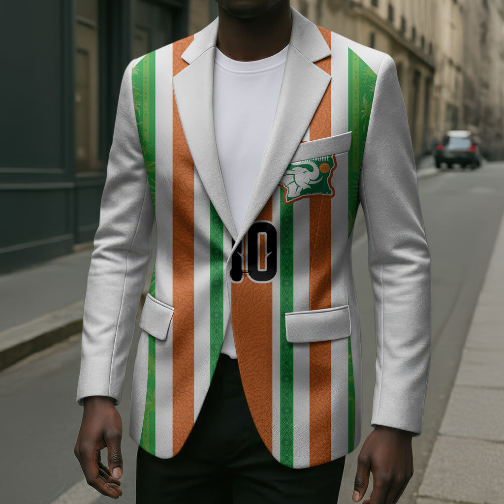 Custom Cote d'Ivoire Blazer The Elephants with African Pattern Stripes