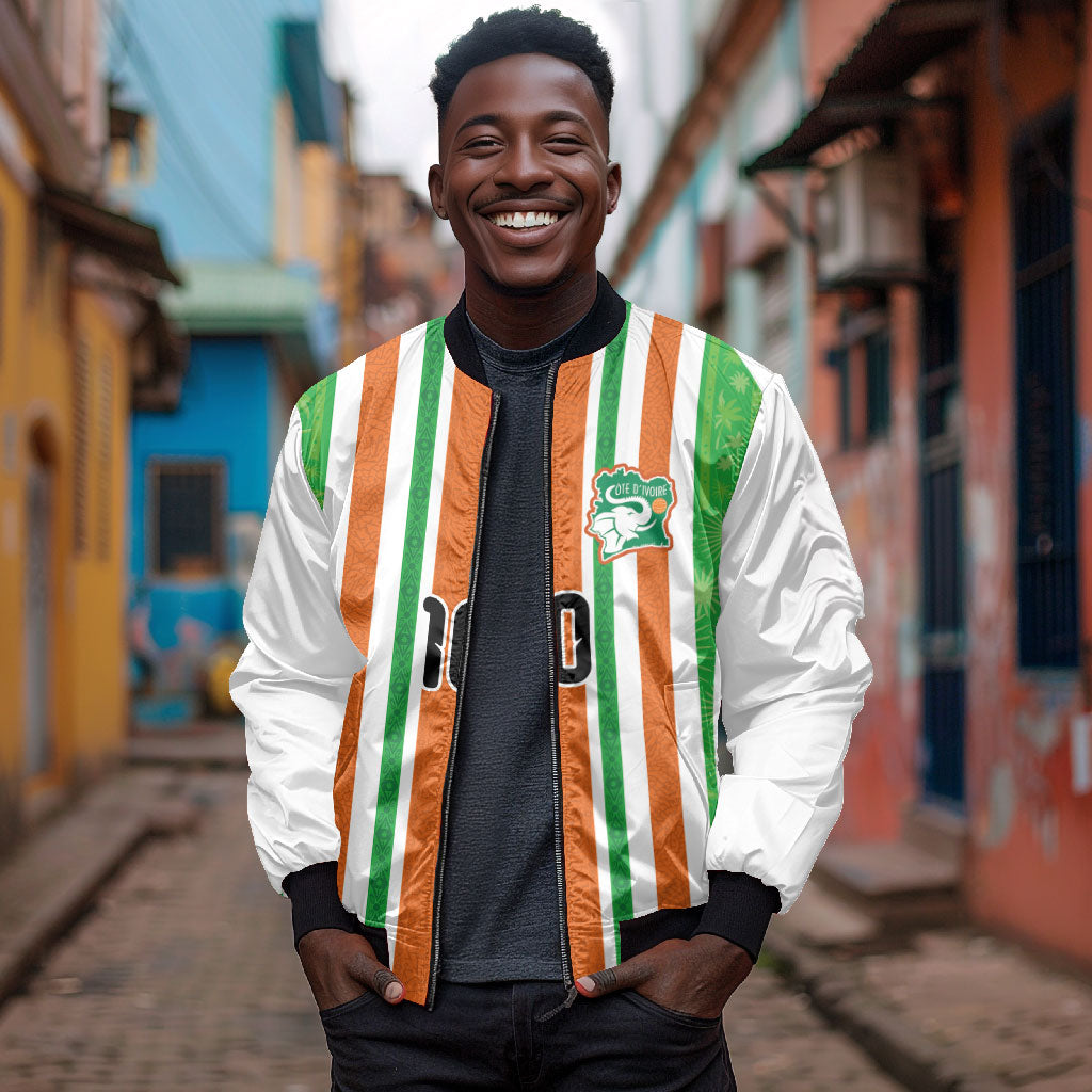 Custom Cote d'Ivoire Bomber Jacket The Elephants with African Pattern Stripes