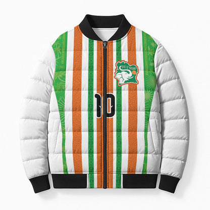 Custom Cote d'Ivoire Bomber Puffer Jacket The Elephants with African Pattern Stripes