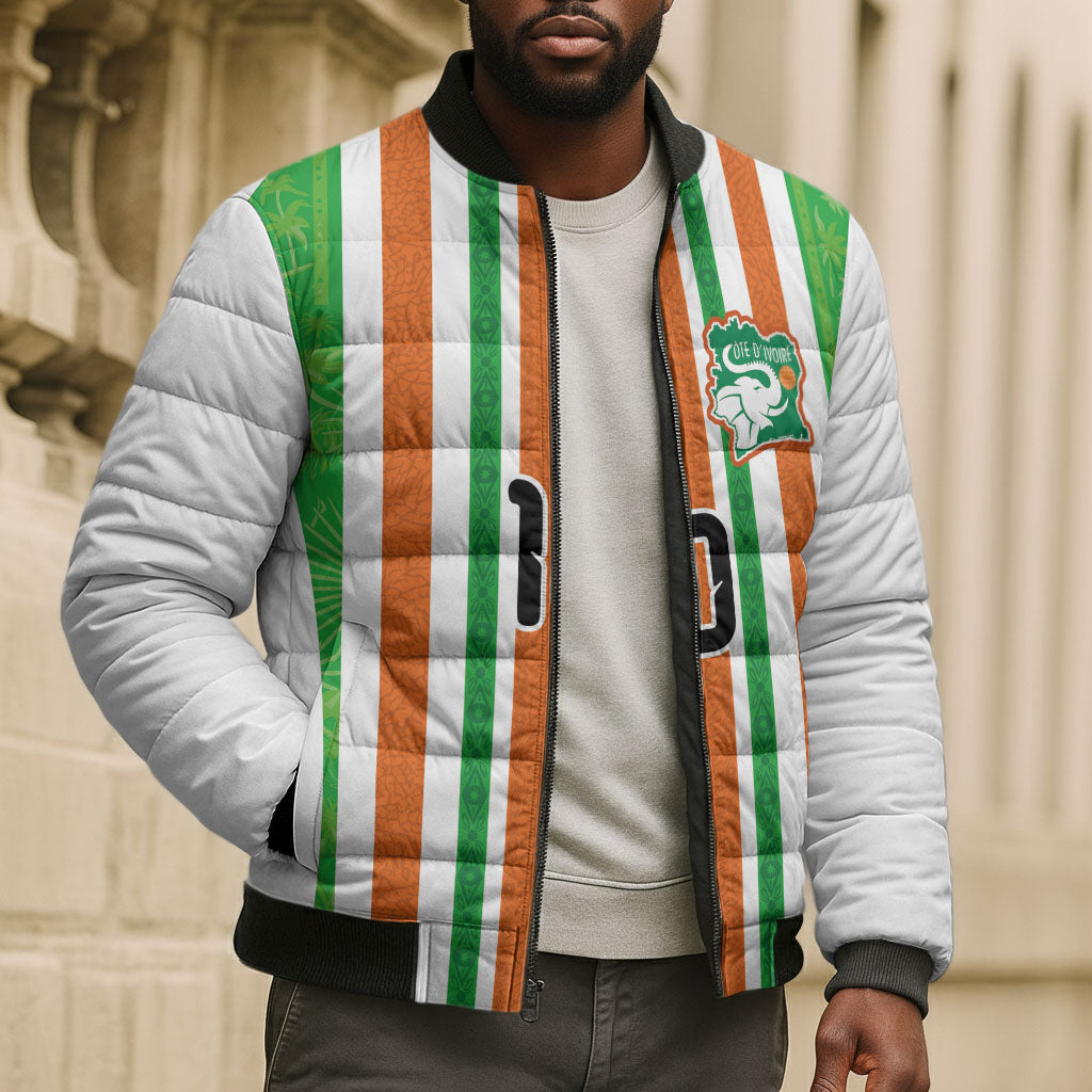 Custom Cote d'Ivoire Bomber Puffer Jacket The Elephants with African Pattern Stripes