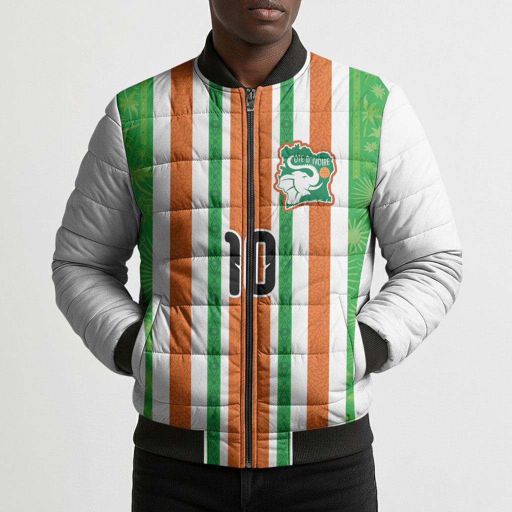 Custom Cote d'Ivoire Bomber Puffer Jacket The Elephants with African Pattern Stripes