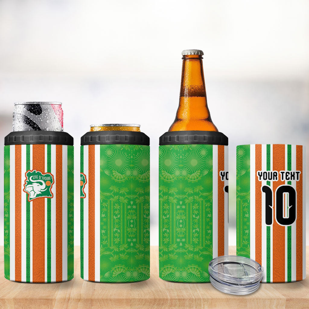 Custom Cote d'Ivoire 4 in 1 Can Cooler Tumbler The Elephants with African Pattern Stripes