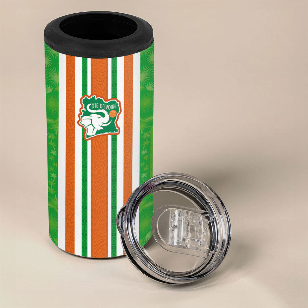 Custom Cote d'Ivoire 4 in 1 Can Cooler Tumbler The Elephants with African Pattern Stripes