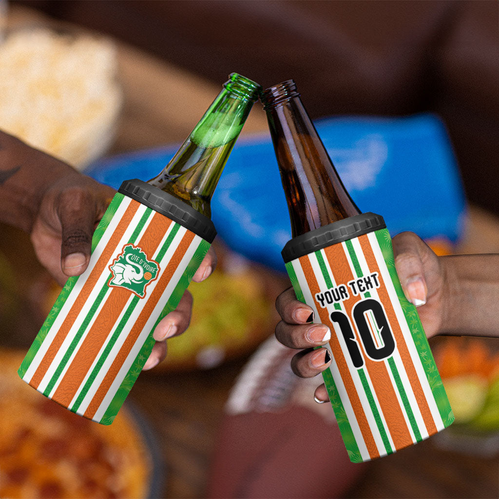 Custom Cote d'Ivoire 4 in 1 Can Cooler Tumbler The Elephants with African Pattern Stripes