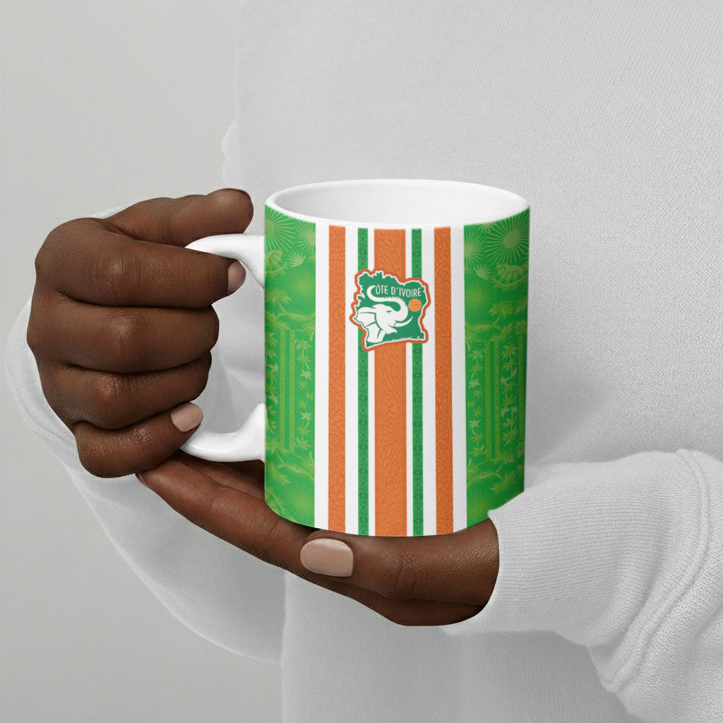 Custom Cote d'Ivoire Ceramic Mug The Elephants with African Pattern Stripes