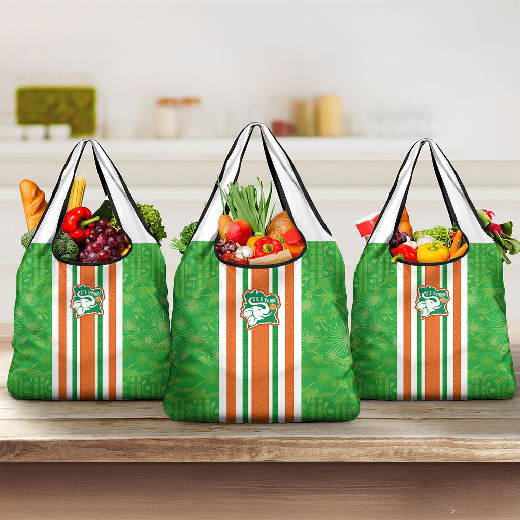 Cote d'Ivoire Grocery Bag The Elephants with African Pattern Stripes