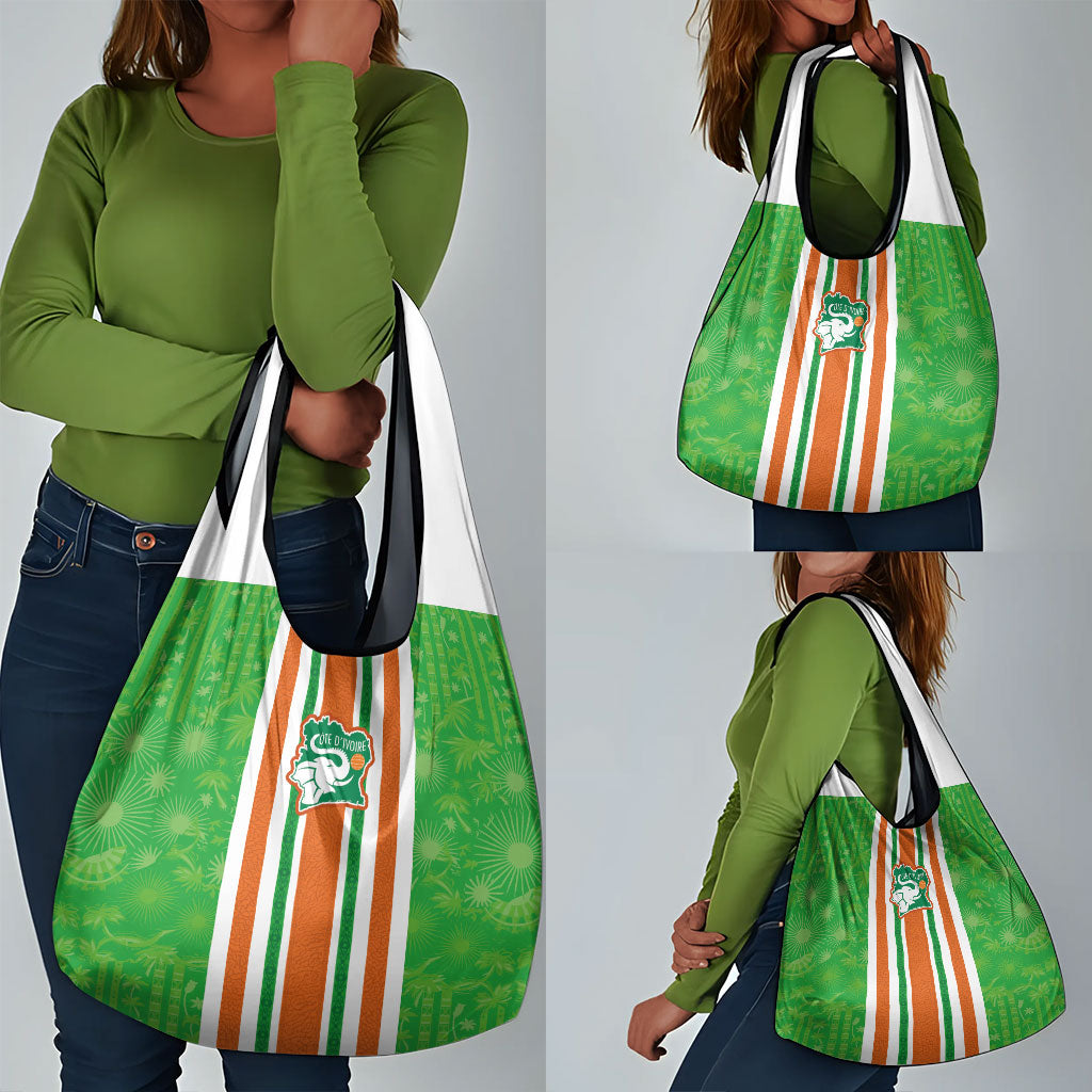 Cote d'Ivoire Grocery Bag The Elephants with African Pattern Stripes