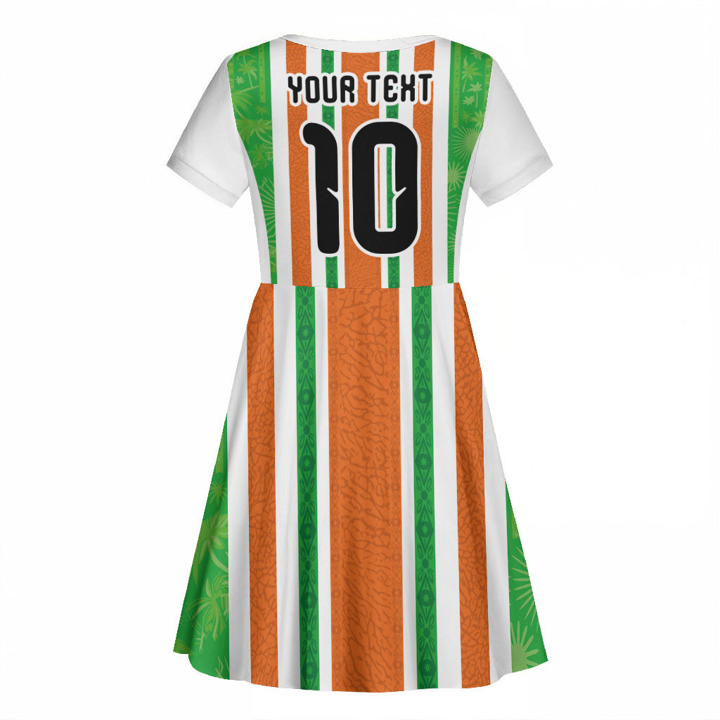 Custom Cote d'Ivoire Kid Short Sleeve Dress The Elephants with African Pattern Stripes