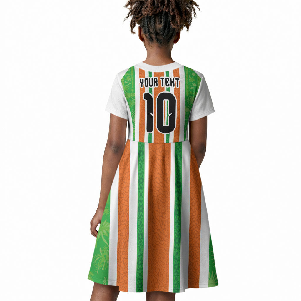 Custom Cote d'Ivoire Kid Short Sleeve Dress The Elephants with African Pattern Stripes