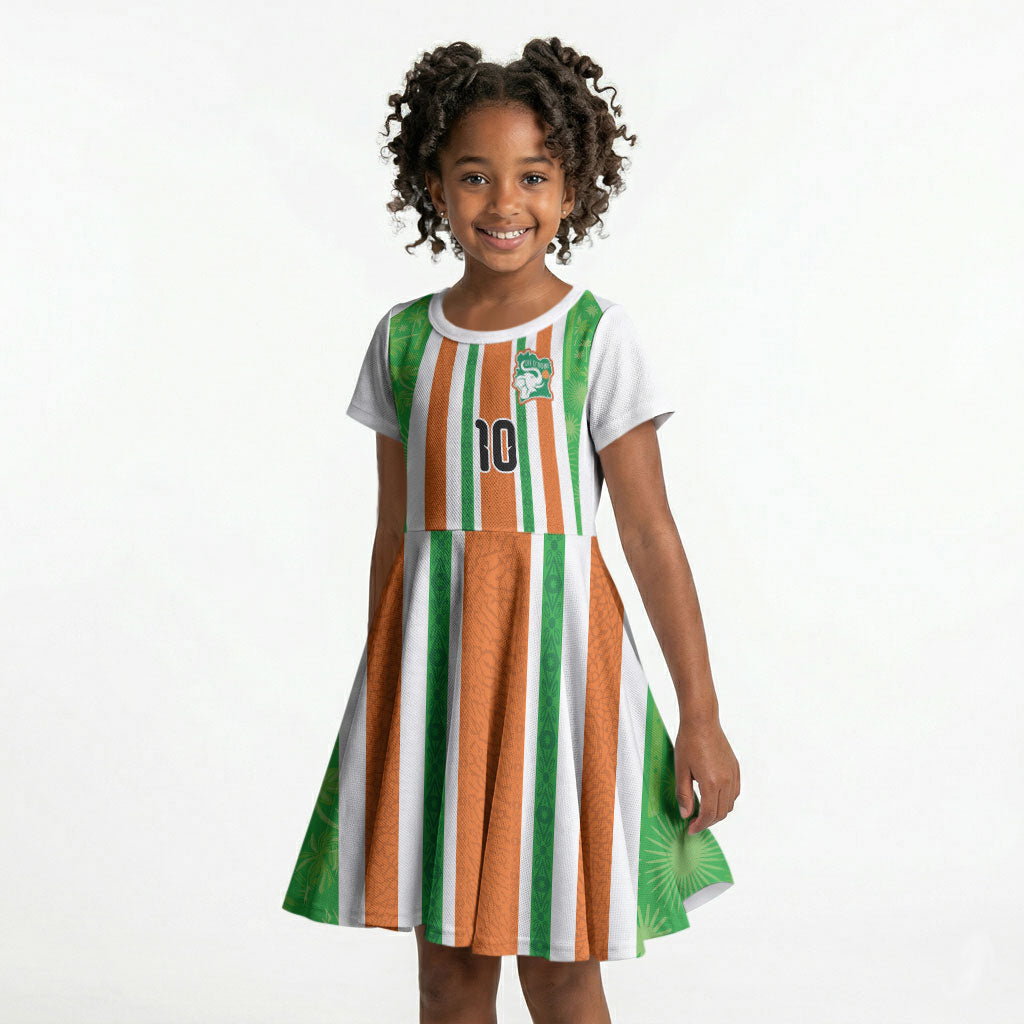 Custom Cote d'Ivoire Kid Short Sleeve Dress The Elephants with African Pattern Stripes