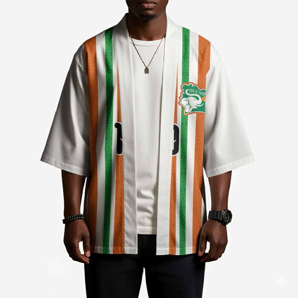 Custom Cote d'Ivoire Kimono The Elephants with African Pattern Stripes