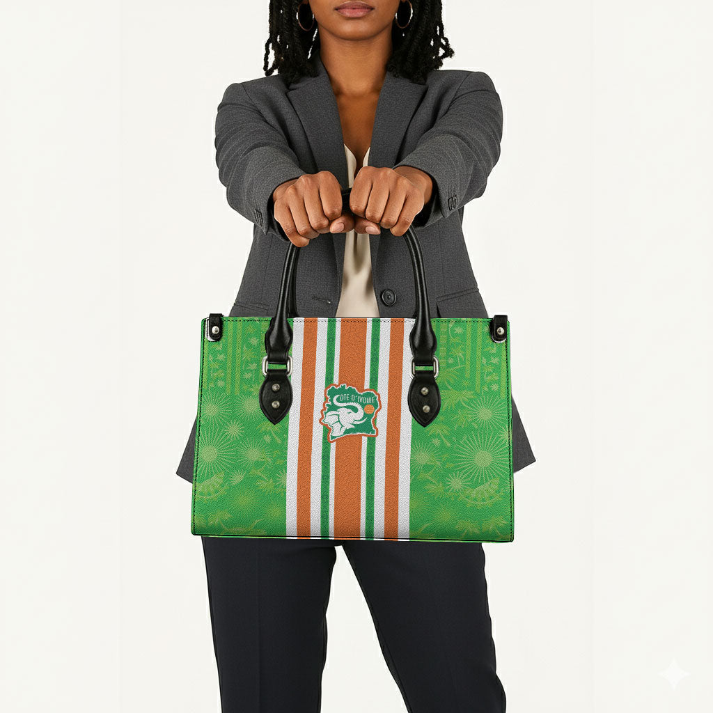 Cote d'Ivoire Leather Bag The Elephants with African Pattern Stripes