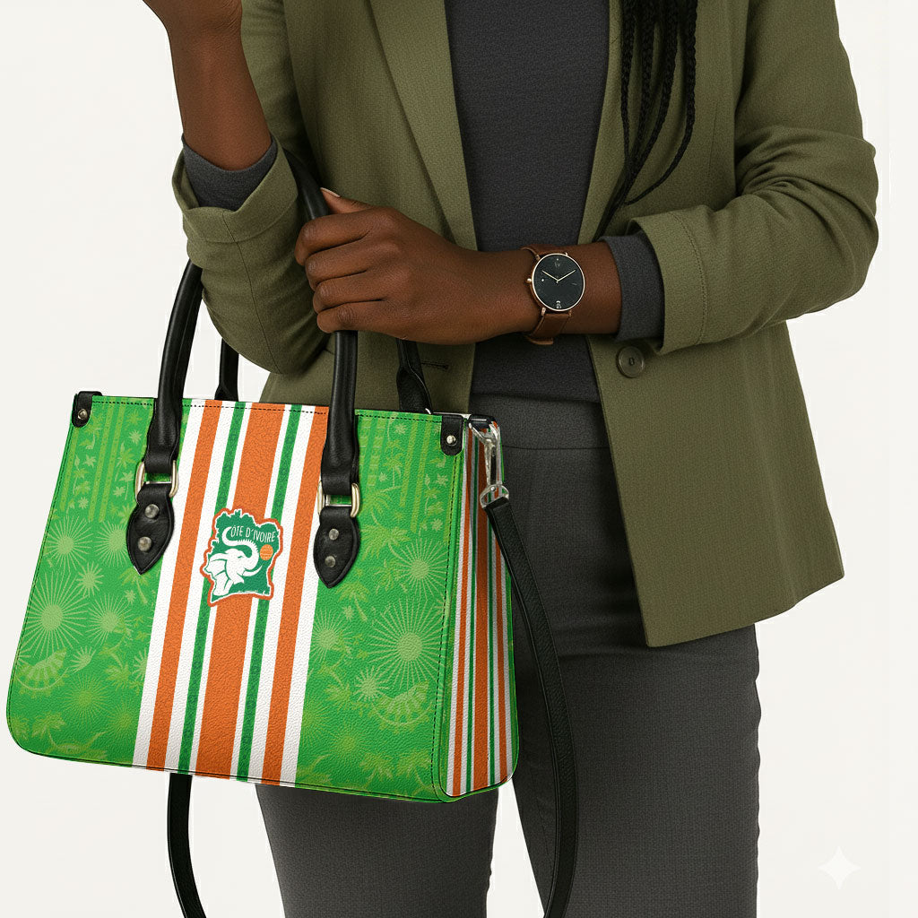 Cote d'Ivoire Leather Bag The Elephants with African Pattern Stripes