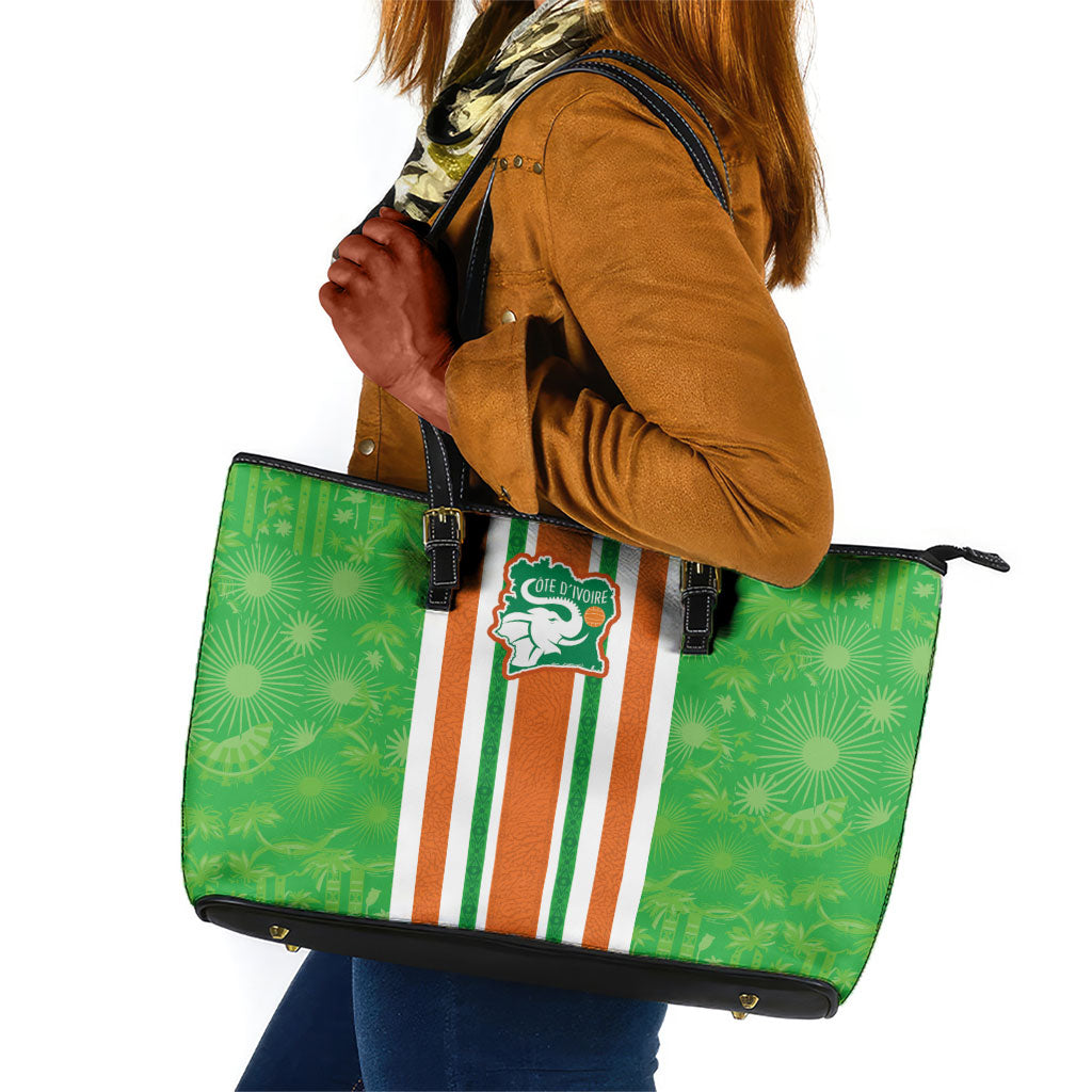 Cote d'Ivoire Leather Tote Bag The Elephants with African Pattern Stripes