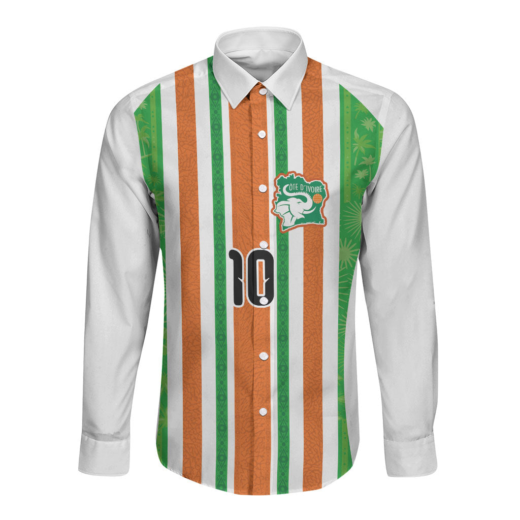 Custom Cote d'Ivoire Long Sleeve Button Shirt The Elephants with African Pattern Stripes