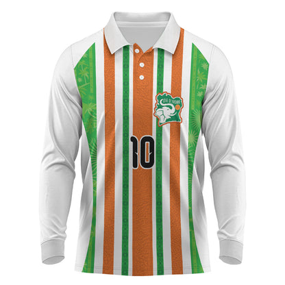 Custom Cote d'Ivoire Long Sleeve Polo Shirt The Elephants with African Pattern Stripes
